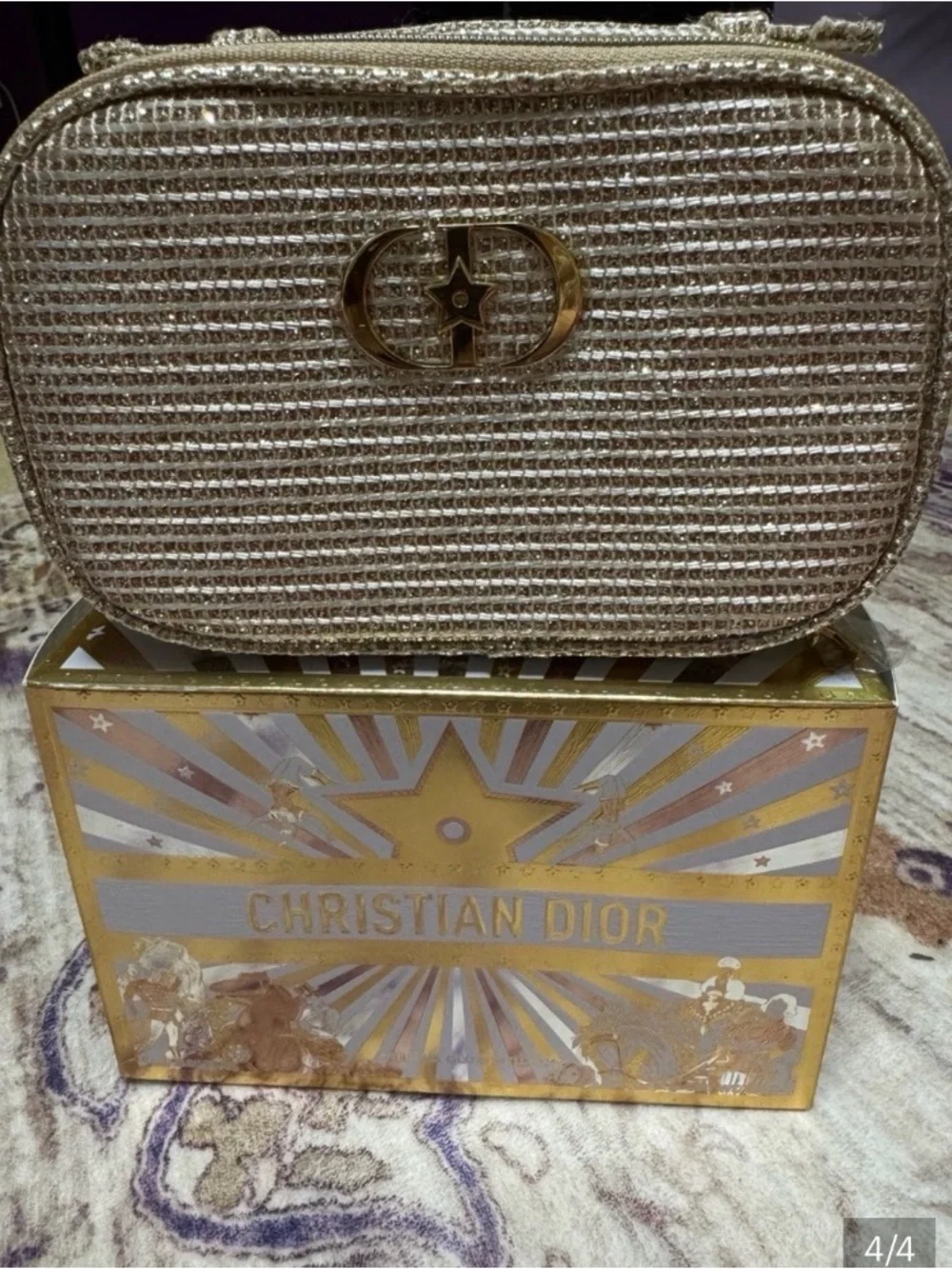 Dior GWP NIB Gold woven beauty pouch zipper pouch Giftable